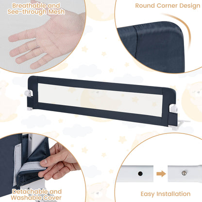 Foldable Toddler Bed Rail Guard by COSTWAY, 71-Inch Mesh Bedside Barrier with Adjustable Safety Strap, Washable Blue Cover and Padded Edge