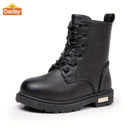 Boys Casual Boots in Black by Daclay, Solid-Color Slip-Resistant Outdoor Footwear for Toddler, Little Kid and Big Kid Fall and Winter Wear