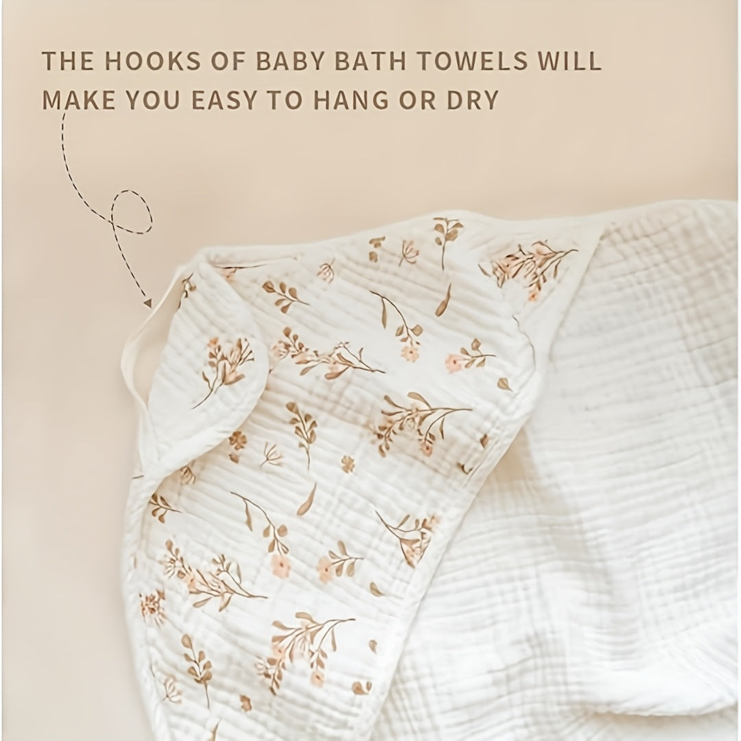 Newborn Hooded Muslin Baby Bath Towels, 2-Pack of 100% Cotton 30 x 30 Infant Towels with Attached Hoods, Soft Absorbent Bath Set for Sensitive Skin, Pink Floral