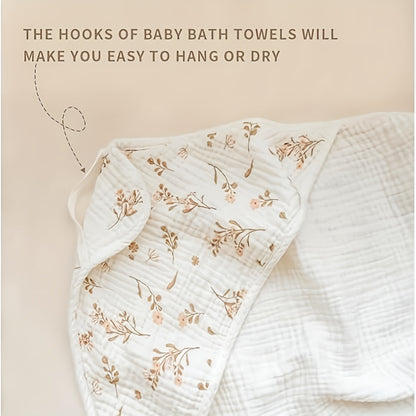 Newborn Hooded Muslin Baby Bath Towels, 2-Pack of 100% Cotton 30 x 30 Infant Towels with Attached Hoods, Soft Absorbent Bath Set for Sensitive Skin, Pink Floral