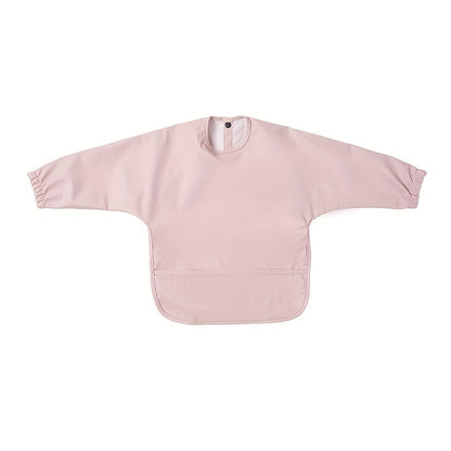 Sleeved Baby Bib with Food Pocket, Wipeable Long Sleeve Feeding Smock with Snap Closure for Babies and Toddlers 6-36 Months at Mealtimes