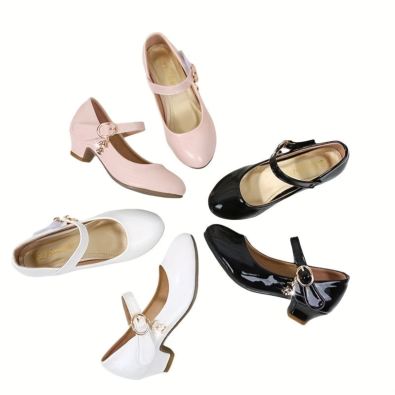 Girls Glitter Princess Shoes with Bow and Pearl Details, Easy-Fastening Round-Toe Dress Shoes for Toddlers and Kids, Parties, Dance and Weddings