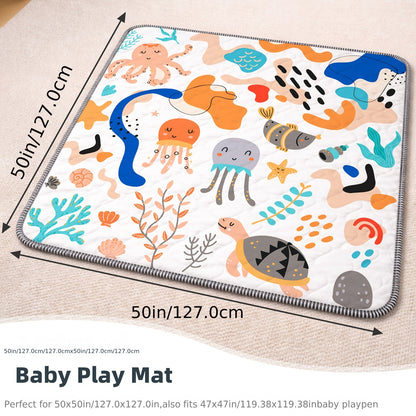 Foldable 50-Inch Baby Crawling Mat with Soft Padding, Machine-Washable Boho Playpen Floor Mat for Infants and Toddlers at Home