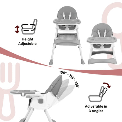 7-in-1 Convertible High Chair by Aprpink, Adjustable Folding Baby Feeding Seat with Dual-Layer Tray, Wipeable PU Cushion and 5-Point Harness
