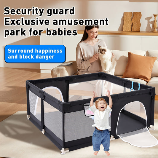 47 x 47 Inch Baby Playpen for Indoor and Outdoor Activity, Black Mesh Play Yard Fence for Babies and Toddlers with Soft Fabric Sides