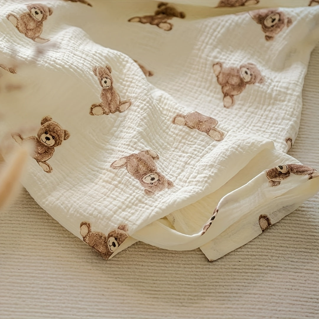 Teddy Bear Muslin Swaddle Blankets 2-Pack, 40 x 40 Inch Neutral Baby Receiving Blankets for Newborn Boys and Girls, Boho Nursery Gift Set