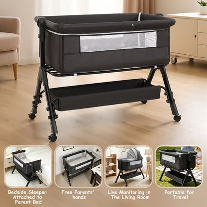 3-in-1 Baby Bassinet Bedside Sleeper with Wheels, Infant Cradle in Black, Gray or Pink with 17.61 lb Product Weight and Listed 33 lb Limit