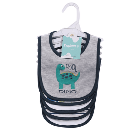 Embroidered Baby Feeding Bibs 5-Pack, Soft Absorbent Cotton Outer Layer with Cartoon Designs for Infant Mealtimes and Drool, Boys and Girls