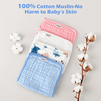 Cotton Burp Cloths for Newborns, 6-Pack 20 x 10 Inch Soft Absorbent Six-Layer Muslin Burp Rags for Everyday Feeding and Baby Shower Gifts