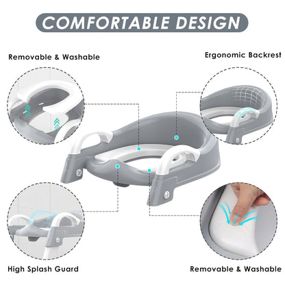 Toddler Potty Seat with Safety Harness, 3-in-1 Foldable Portable Toilet Trainer and Adjustable Step Stool for Boys and Girls