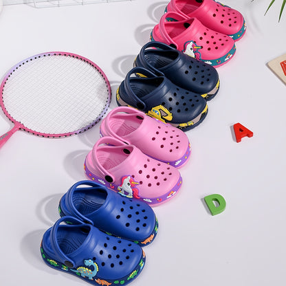 Cartoon Summer Clogs for Kids, Lightweight Breathable EVA Slip-On Sandal-Style Shoes for Boys and Girls in Navy, Rose Red, Pink or Blue