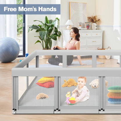 Baby Playpen with Breathable Mesh for Indoor and Outdoor Play, Large Kids Activity Yard in Beige or Gray with Multiple Size Options