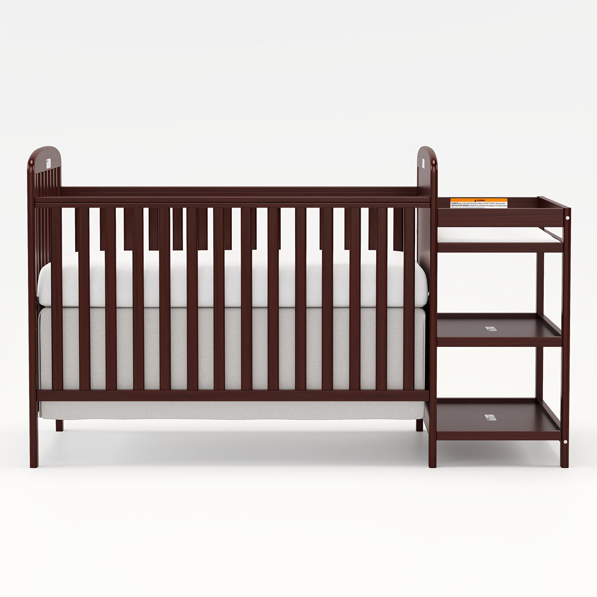 Baby Crib with Changing Table, Goldzone 4-in-1 Convertible Wooden Nursery Crib with Four Mattress Heights, Two Storage Shelves and Toddler Bed Conversion, White