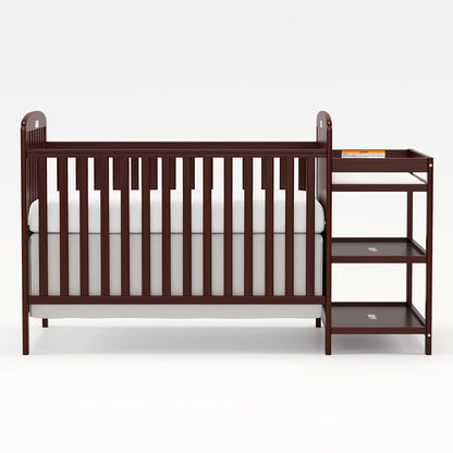 Baby Crib with Changing Table, Goldzone 4-in-1 Convertible Wooden Nursery Crib with Four Mattress Heights, Two Storage Shelves and Toddler Bed Conversion, White