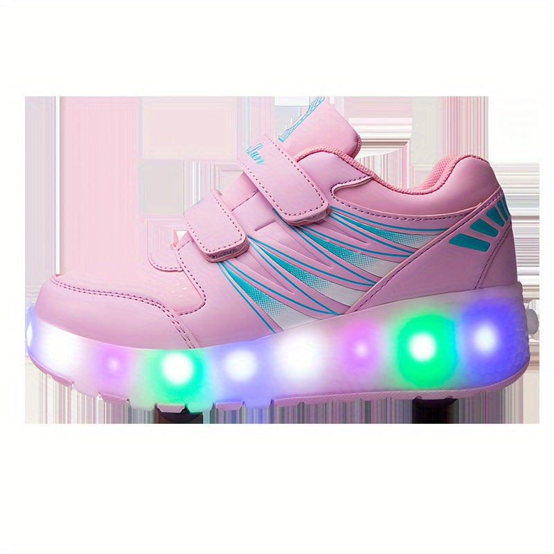 Kids Two-Wheel Roller Shoes with Flashing Lights, Pink Wheeled Sneakers for Boys and Girls in Toddler, Little Kid and Big Kid Sizes