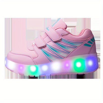 Kids Two-Wheel Roller Shoes with Flashing Lights, Pink Wheeled Sneakers for Boys and Girls in Toddler, Little Kid and Big Kid Sizes