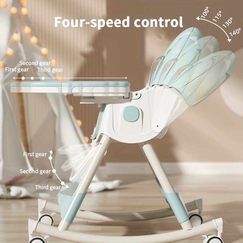 Convertible Baby Feeding Chair with Tray, Adjustable Folding High Chair with Padded Seat and Rocking Configuration for Home Mealtimes