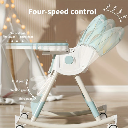 Convertible Baby Feeding Chair with Tray, Adjustable Folding High Chair with Padded Seat and Rocking Configuration for Home Mealtimes