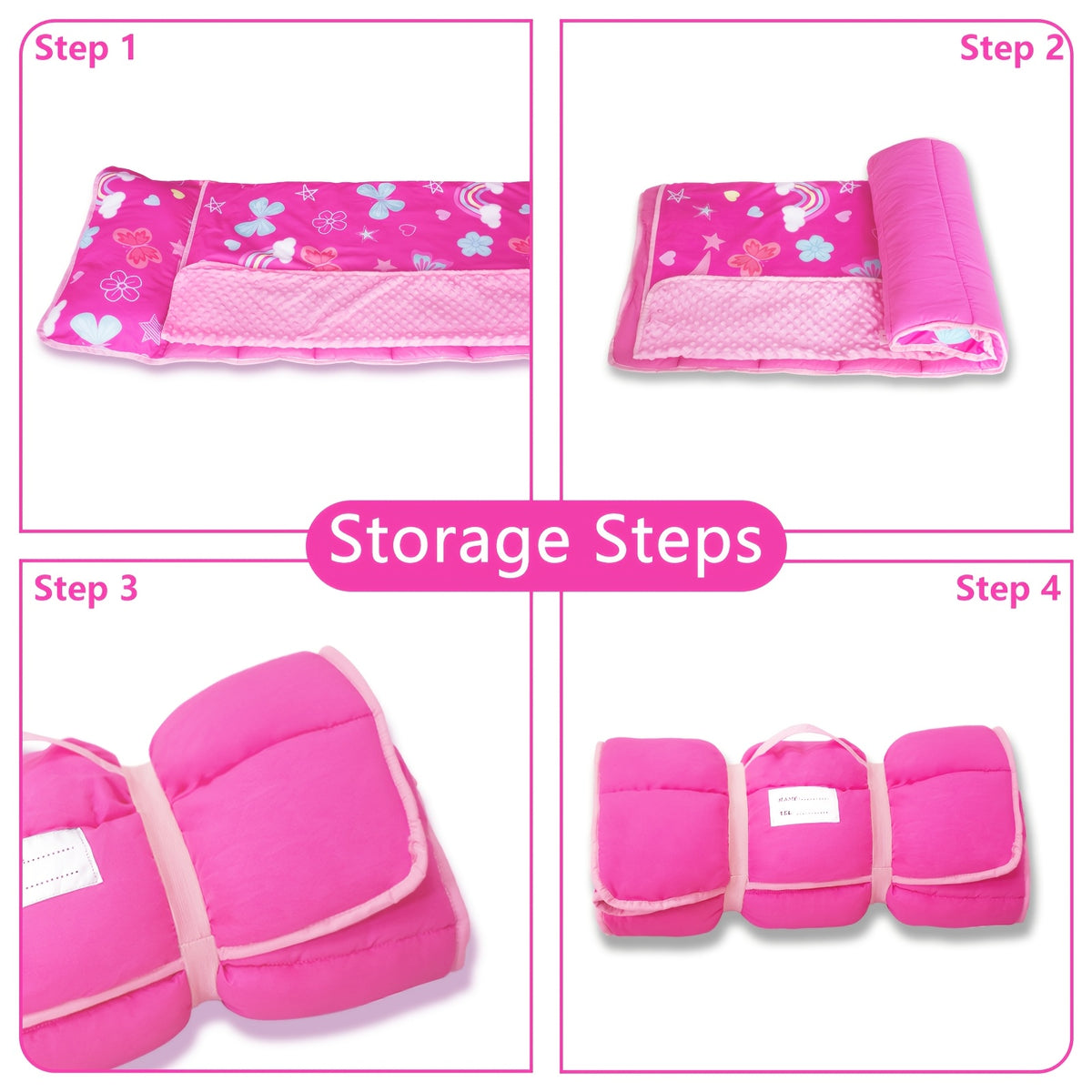 Portable Nap Mat for Preschool and Daycare by Primlect, Foldable Minky Dot Rest Mat with Built-In Pillow and Machine-Washable Design for Kids