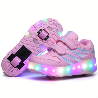 Kids Two-Wheel Roller Shoes with Flashing Lights, Pink Wheeled Sneakers for Boys and Girls in Toddler, Little Kid and Big Kid Sizes