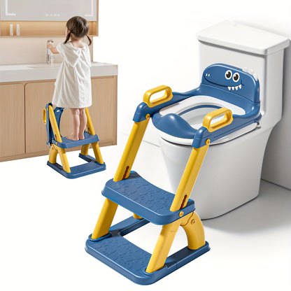 Dinosaur Potty Training Seat with Step Stool, 2-in-1 Toddler Toilet Seat with Detachable Triangular Base, Splash Guard and Non-Slip Mat, Color Options