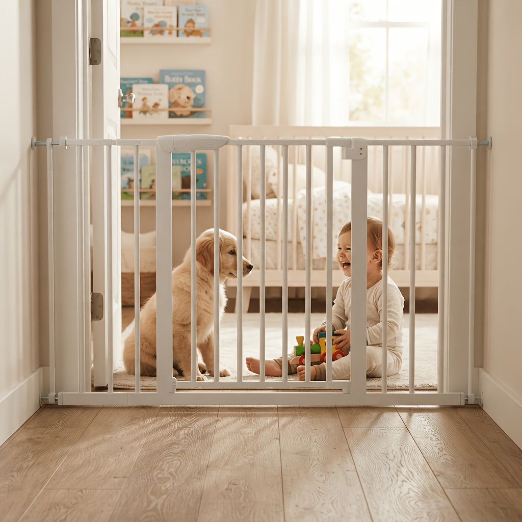 Pressure Mount Baby Gate with Auto-Close Door, No-Drill Metal Safety Barrier for Doorways and Hallways, One-Hand Opening and 29-48 Inch Width Options