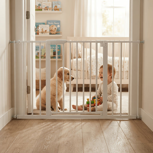 Pressure Mount Baby Gate with Auto-Close Door, No-Drill Metal Safety Barrier for Doorways and Hallways, One-Hand Opening and 29-48 Inch Width Options