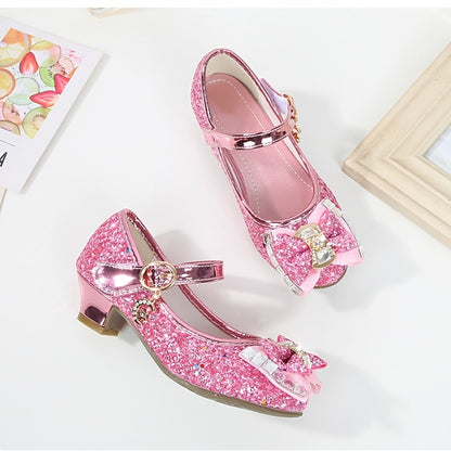 Dazzling Glitter Stone Mary Jane Party Heels for Girls - Sparkly Shoes with Round Toe & Magic Tape Closure, Perfect for Flower Girl, Wedding & Birthday Celebrations, Toddler to Big Kid Sizes
