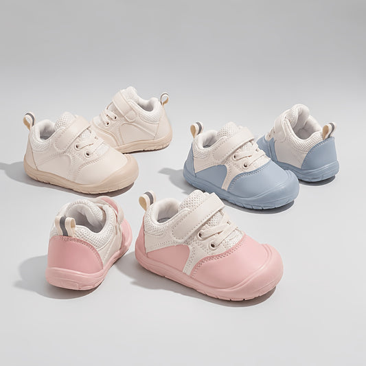 Baby Girls Low-Top Sneakers with Strap and Lace Detail, Pink or Sky Blue Casual Walking Shoes in US 5 and 6 Toddler for Everyday Outfits and Family Outings