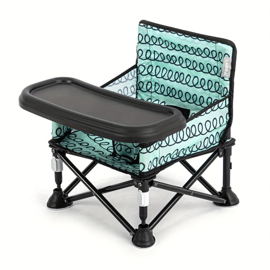 Foldable Baby Camping Chair with Tray, Portable Toddler Beach Seat for Indoor and Outdoor Use, Straps to Kitchen Chairs for Mealtime