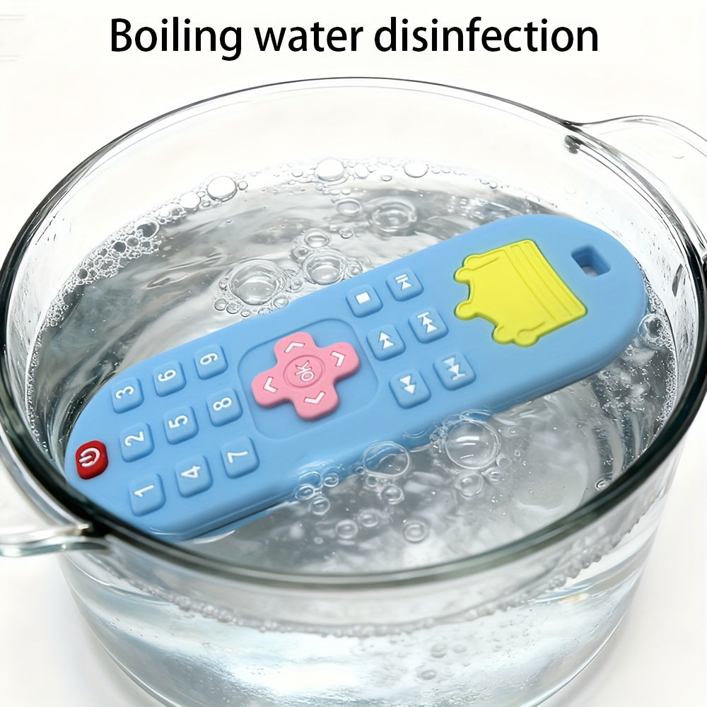 Remote Control Baby Teether in Silicone with Crown Design and Raised Button Textures, Black, Blue or Pink Teething Gift for Babies