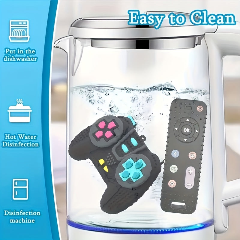 Silicone Baby Teething Toys with TV Remote and Game Controller Designs, Soft Chew Toys with Colorful Button Details for Supervised Play