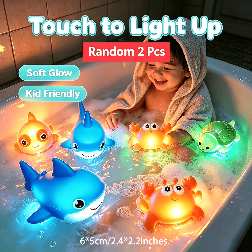 Flashing Floating Bath Toys 2-Pack, Light-Up Animal Shapes in Random Designs for Colorful Bathtub Play and Supervised Kids Water Activities
