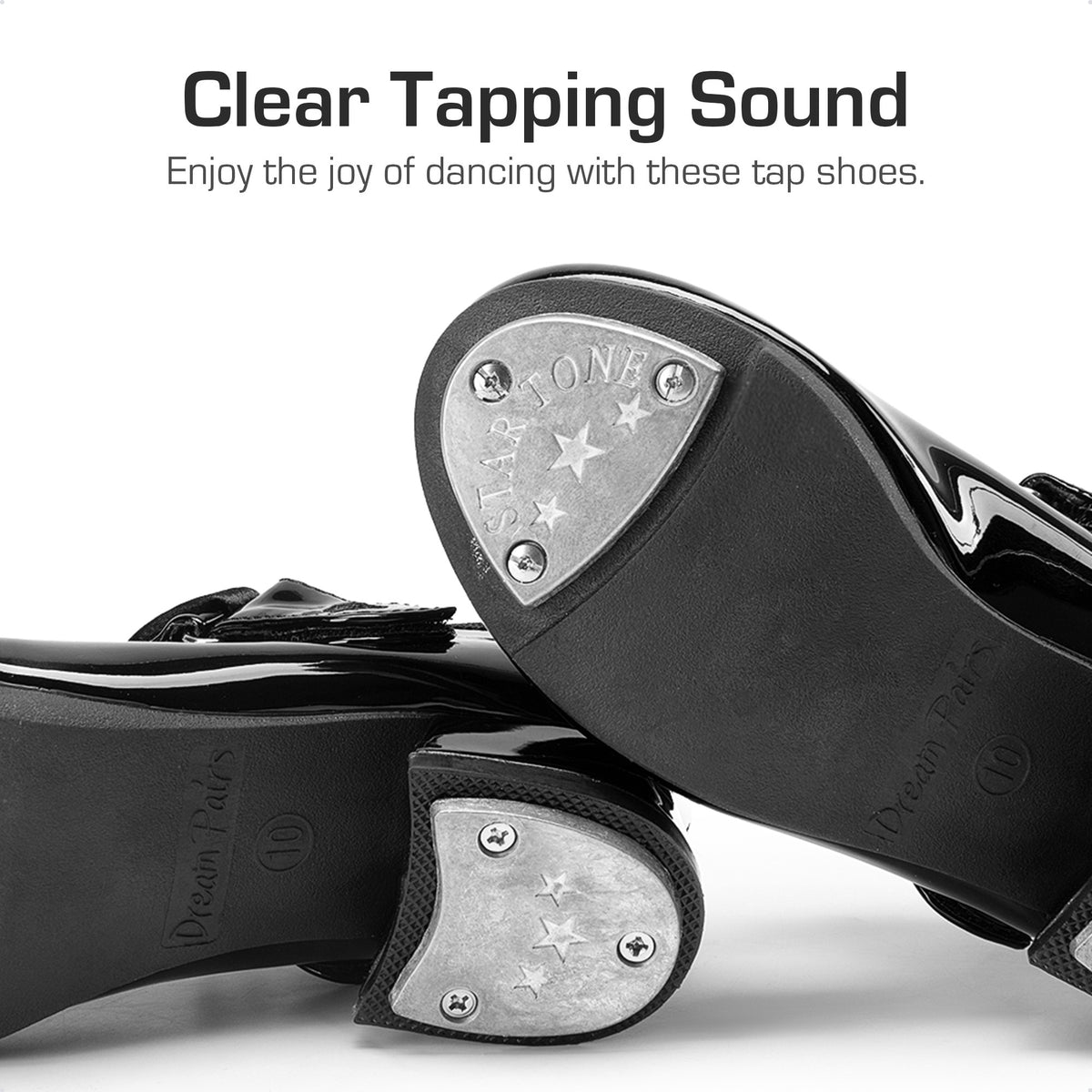 Kids Tap Dance Shoes with Hook-and-Loop Strap, Removable Satin Ribbons and Front-and-Back Taps for Girls and Boys, Toddler, Little Kid & Big Kid Sizes