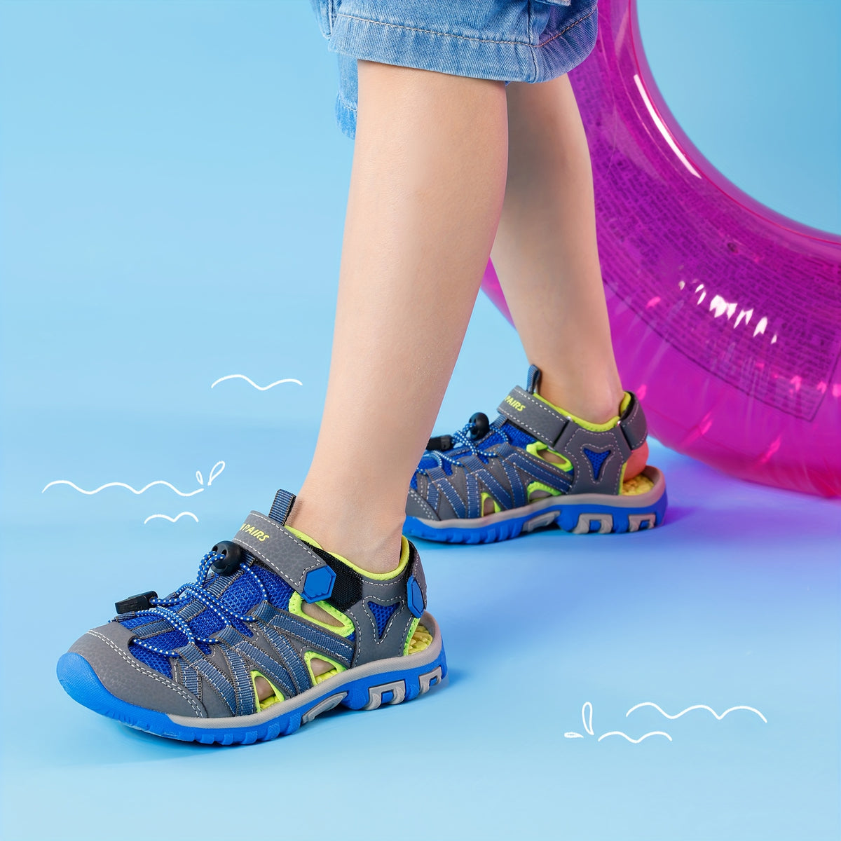 Kids Mesh Closed-Toe Sandals for Boys and Girls | Adjustable Two-Strap Outdoor Summer Shoes with EVA Soles for Toddler to Big Kid Sizes