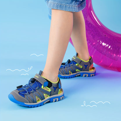 Kids Mesh Closed-Toe Sandals for Boys and Girls | Adjustable Two-Strap Outdoor Summer Shoes with EVA Soles for Toddler to Big Kid Sizes