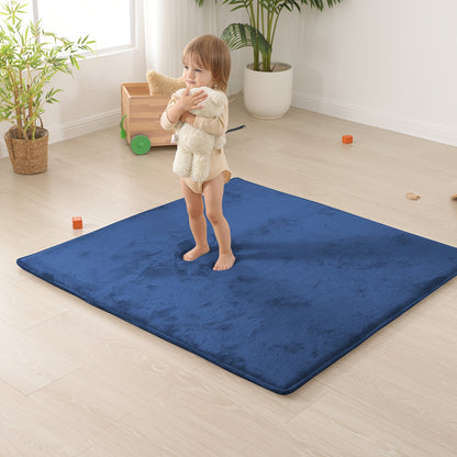 Memory Foam Floor Mat for Baby Crawling, 1.1-Inch Coral Velvet Cushioned Rug with Non-Slip Backing, Gray Tatami-Style Mat in Four Sizes
