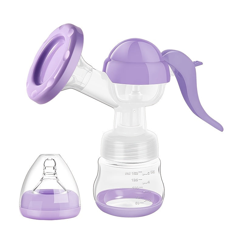 Manual Breast Pump with 5.07 oz Collection Bottle, Portable Hand-Operated Milk Expression Pump with Lever Handle in Purple or White for Nursing Moms