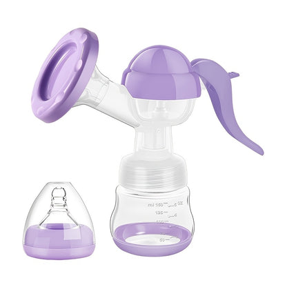 Manual Breast Pump with 5.07 oz Collection Bottle, Portable Hand-Operated Milk Expression Pump with Lever Handle in Purple or White for Nursing Moms