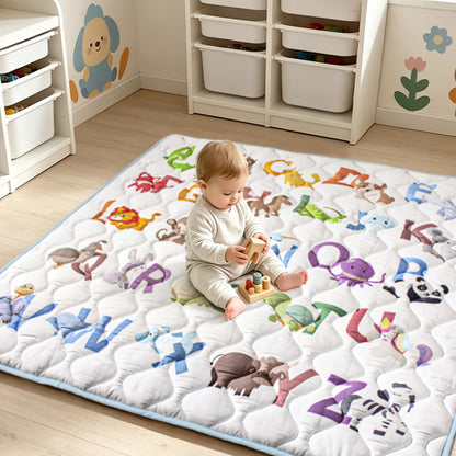 Patterned Baby Floor Mat 50 x 50 Inches, Soft Washable Playpen and Crawling Surface with Anti-Slip Bottom for Tummy Time and Supervised Indoor Play