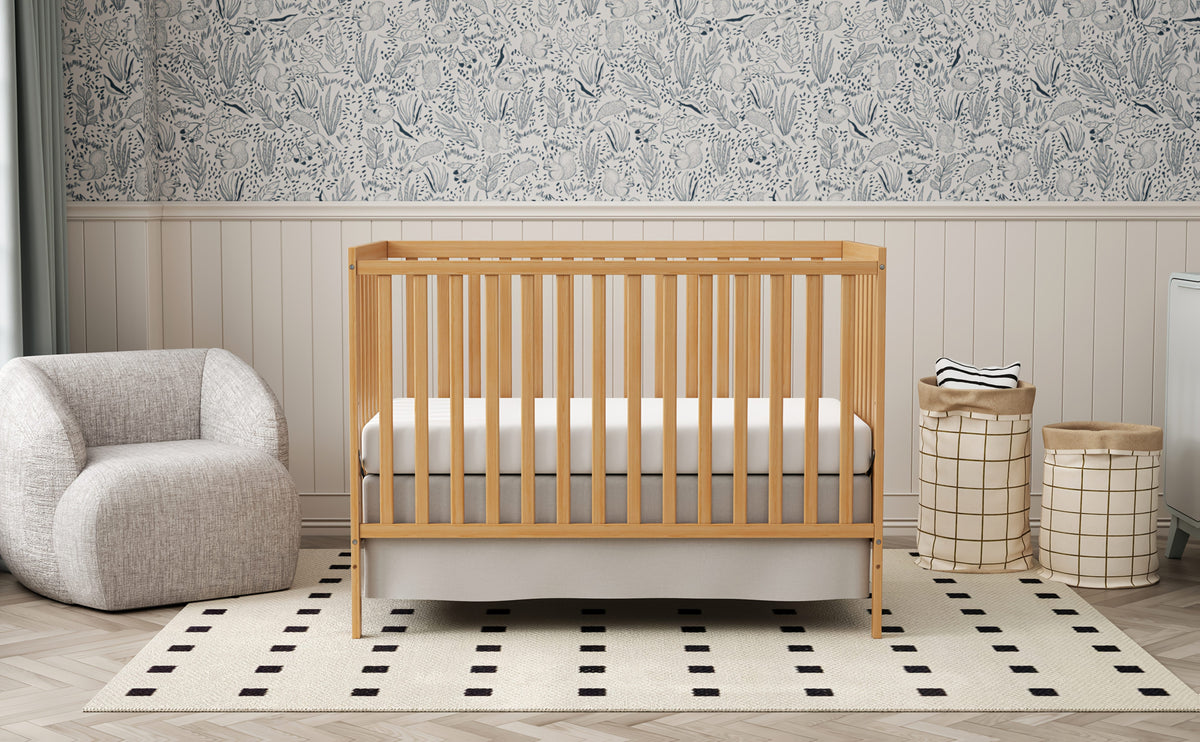 5-in-1 Convertible Crib by Goldzone, New Zealand Pine Wood Baby Crib with 4 Adjustable Mattress Heights, Toddler, Daybed and Full-Bed Options