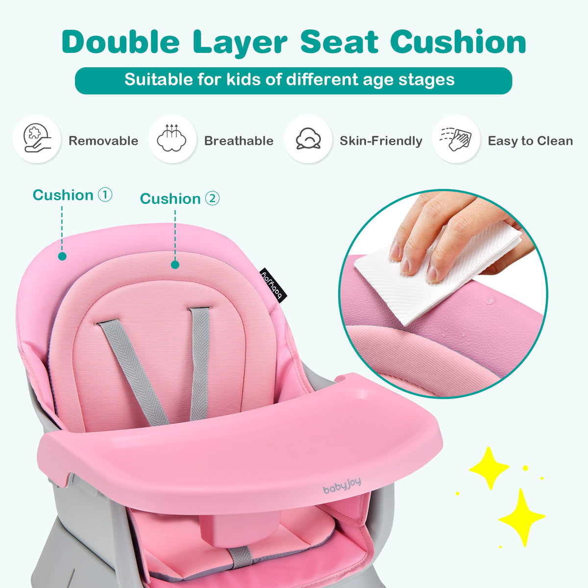 8-in-1 Baby High Chair with Activity Table, BABYJOY Convertible Feeding Seat with Removable Tray, Booster Mode and 5-Point Harness for Ages 6 Months to 6 Years