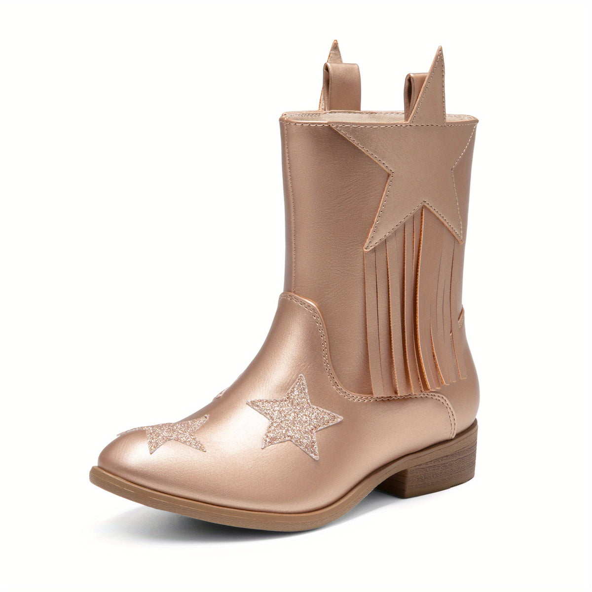Girls Tassel Cowgirl Boots by DREAM PAIRS, Western Mid-Calf Cowboy Style for Toddler, Little Kid and Big Kid Sizes, Golden, Camel or White Color Options