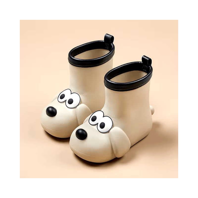 Dog Paw EVA Rain Boots for Kids, Lightweight Waterproof Boots with Non-Slip Sole in Beige or Yellow for Rainy Days, Puddle Play and Outdoor Adventures