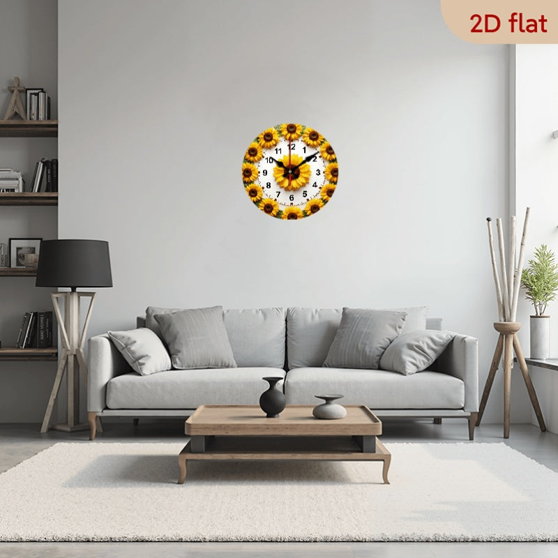 Sunflower Nursery Wall Clock, 10 x 10 Inch Silent Non-Ticking Battery Clock with Wood Frame for Baby Room, Bedroom or Playroom Decor
