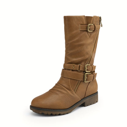 Buckle-Zip Knee-High Winter Boots for Girls - Plush Faux Fur Lined, Textured TPR Sole with Stable Heel, Cozy Warm Fashion Boots for Cold Weather, Toddler to Big Kid