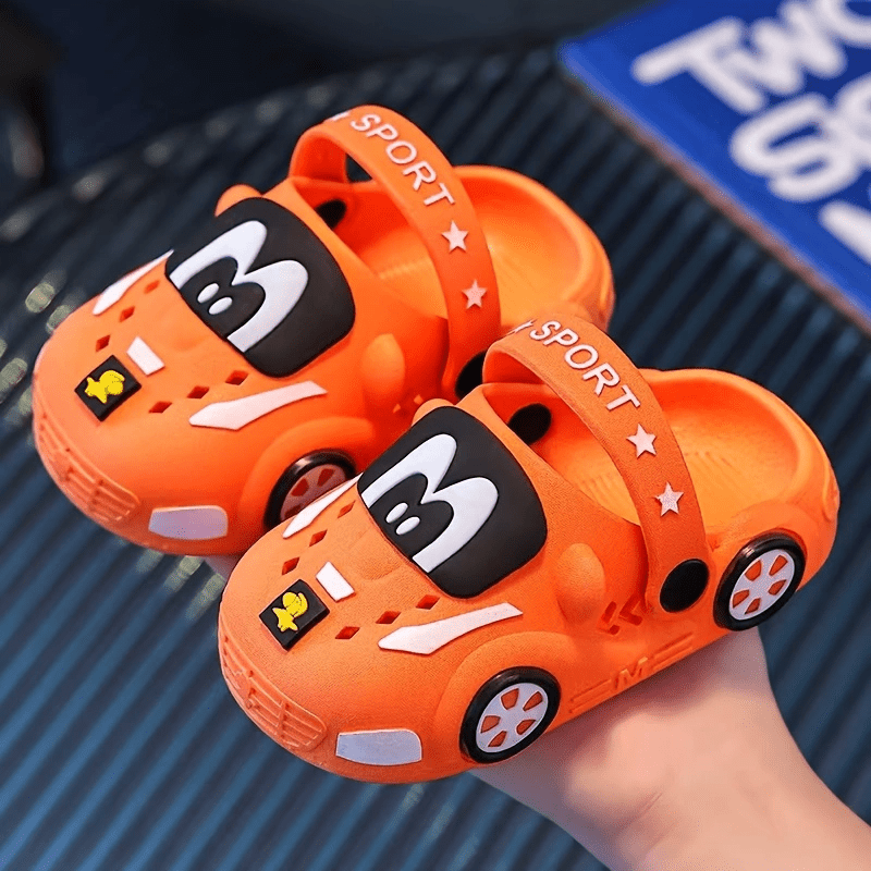 Toddler Car Sandals for Boys, Cartoon Vehicle Hole Shoes with Soft Soles in White, Yellow, Orange or Blue for Everyday Play and Casual Outings