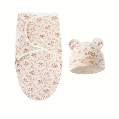 Newborn Blanket and Hat Set for 0 to 3 Months, Coordinated Baby Wrap and Cap in Multiple Color and Print Styles for Coming-Home Photos and Gifting