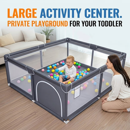 Baby Playpen Fence with Soft Breathable Mesh, Indoor Outdoor Kids Activity Enclosure in Gray or Beige with Size and Mat Bundle Options