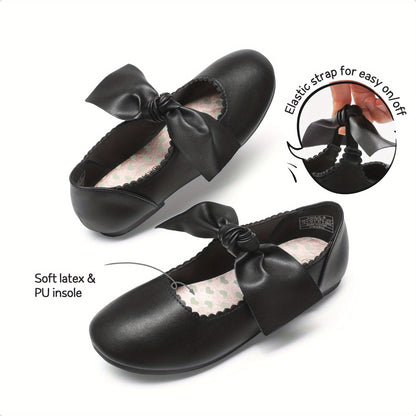 Girls Ballet Dress Flats with Bow and Elastic Strap, Soft Padded Mary Jane Shoes for Toddler, Little Kid & Big Kid Weddings, Parties and Christmas Outfits